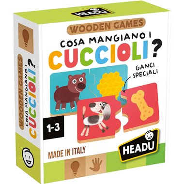 Headu 26 Wooden Game Cosa Mangiano i Cuccioli