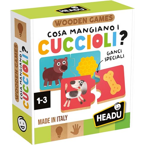 Headu 26 Wooden Game Cosa Mangiano i Cuccioli