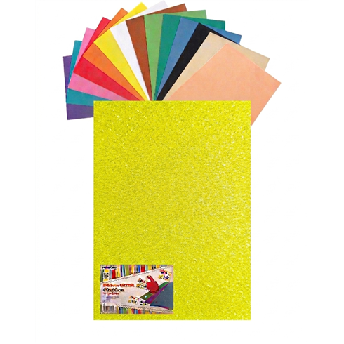 Gomma Eva 60x40x2 10 ff  Glitter Fluo Giallo 23NIK172
