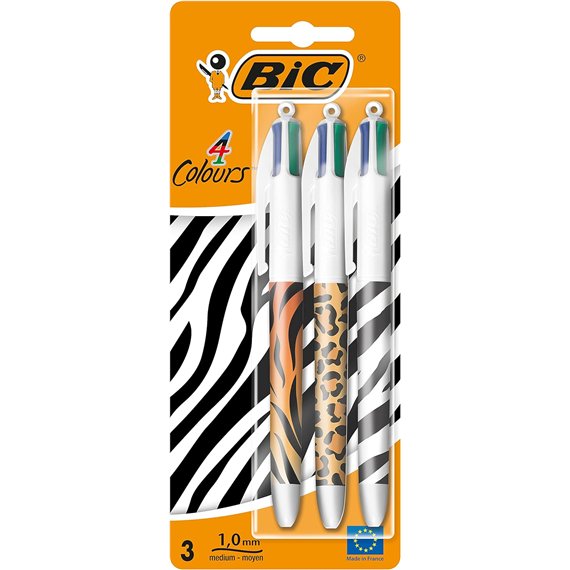 Penne Bic 4 Colori Animal print in blister 3 pz