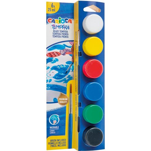 Colori a Tempera Carioca 6 Pots con Pennello 40433