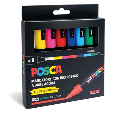 Marker Uni Posca Media PC5 Colori Original 8 pz.