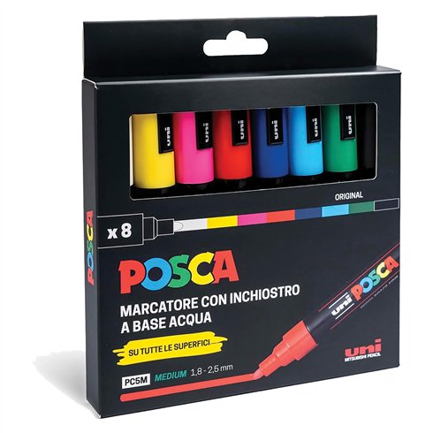 Marker Uni Posca Media PC5 Colori Original 8 pz.
