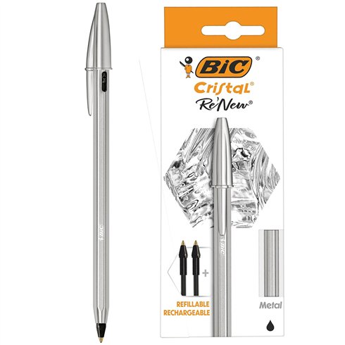 Penne Bic Cristal Re New Argento Nero