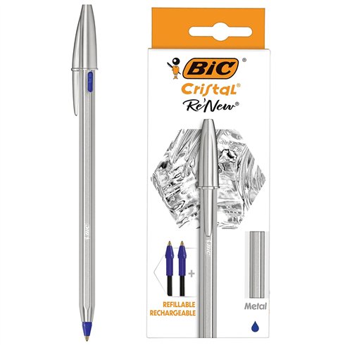 Penne Bic Cristal Re New Argento Blu