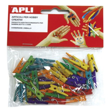 Apli Mollettine Legno 25x3 mm Colorate 45 pz.