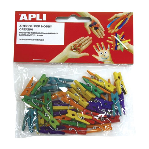 Apli Mollettine Legno 25x3 mm Colorate 45 pz.