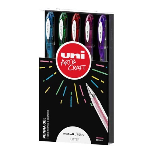 Penne Gel Uni Signo Set Glitter 5 pz.