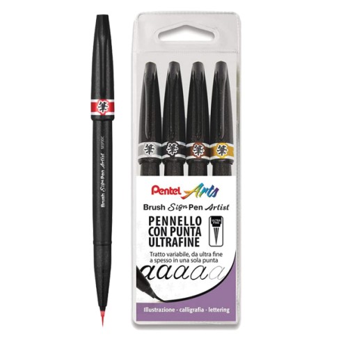 Pennarelli Pentel Brush Sign  Pen Artist 4 pz 0022